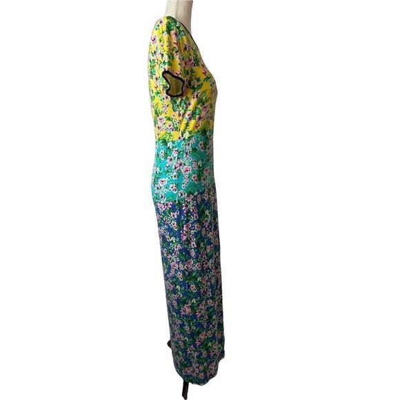 Juicy Couture Ombré Multicolor Crewneck Short Sleeve Floral Maxi Dress size M - Picture 5 of 14